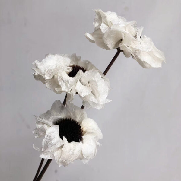 It's one kind of hand glued flower Hibiscus and MOQ is 200 bags. The specification is 6 stems per bag, and the length is 60-70 cm. It's available in many colors.